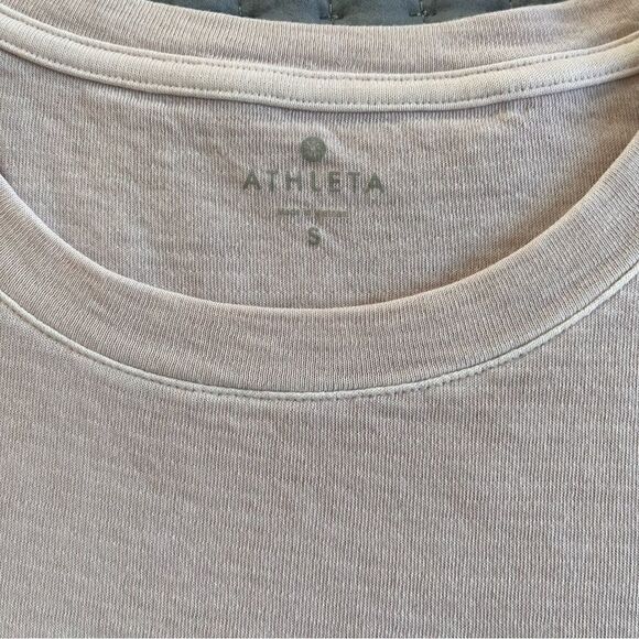 Athleta Women's Boxy Cut Short Sleeve Mid Weight Side Slit Light Pink Crewneck - Picture 4 of 12